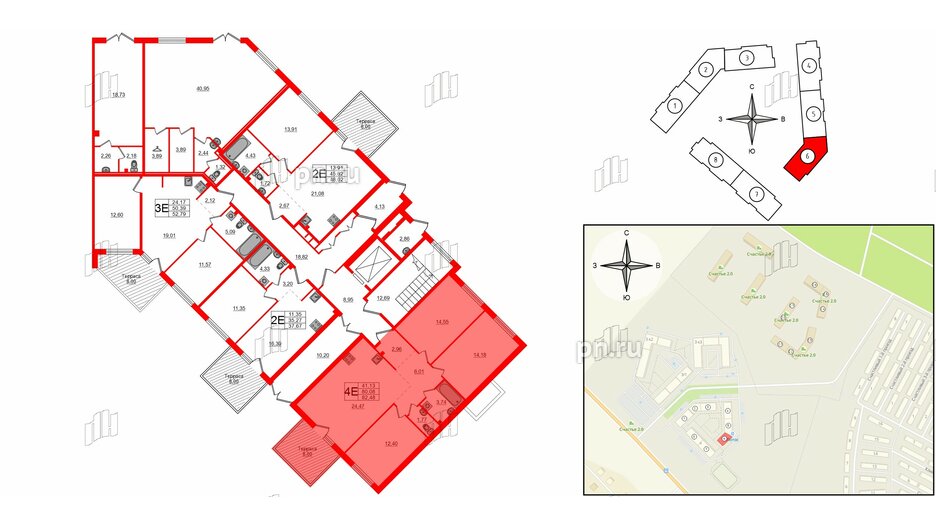 Квартира в ЖК Счастье 2.0, 3 комнатная, 82.5 м², 1 этаж