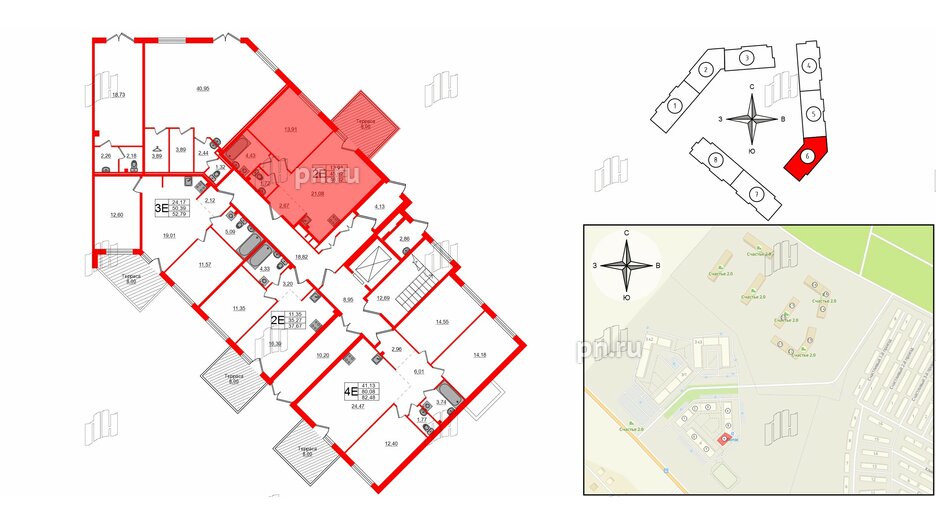 Квартира в ЖК Счастье 2.0, 1 комнатная, 48 м², 1 этаж