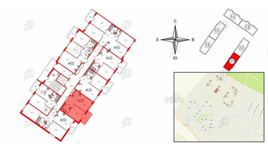 Квартира в ЖК Счастье 2.0, 1 комнатная, 36.69 м², 2 этаж