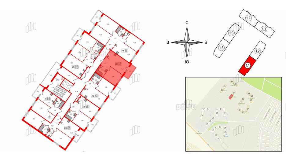 Квартира в ЖК Счастье 2.0, 1 комнатная, 37.65 м², 3 этаж