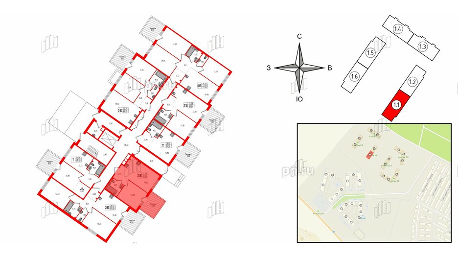 Квартира в ЖК Счастье 2.0, 1 комнатная, 38.41 м², 1 этаж