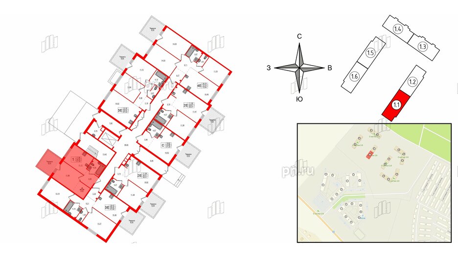 Квартира в ЖК Счастье 2.0, 1 комнатная, 37.39 м², 1 этаж