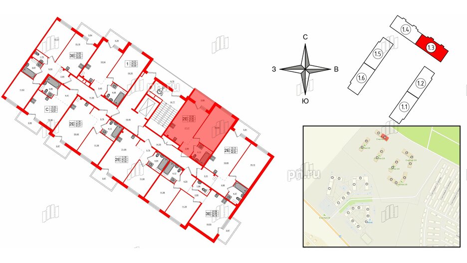 Квартира в ЖК Счастье 2.0, 1 комнатная, 41.65 м², 2 этаж