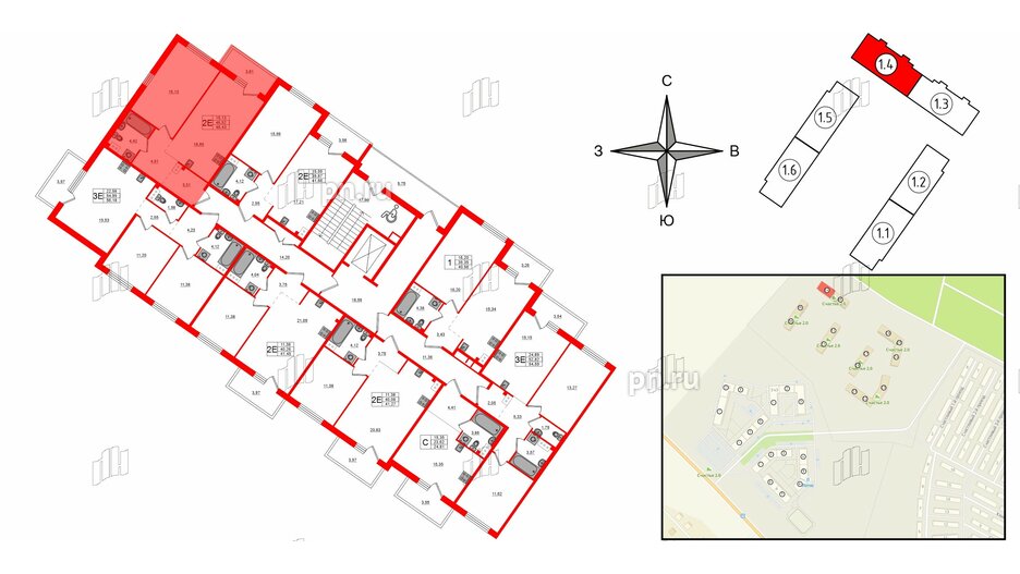 Квартира в ЖК Счастье 2.0, 1 комнатная, 48.43 м², 2 этаж