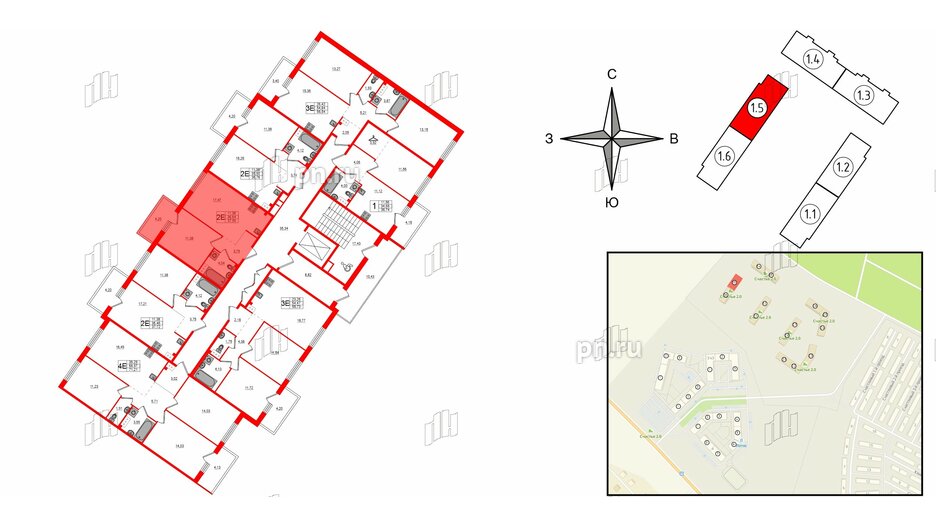 Квартира в ЖК Счастье 2.0, 1 комнатная, 37.9 м², 2 этаж