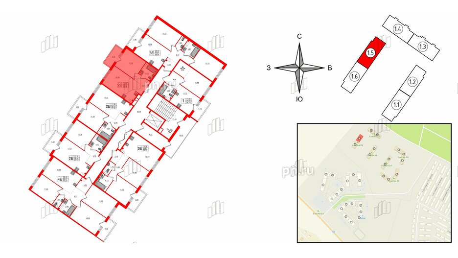 Квартира в ЖК Счастье 2.0, 1 комнатная, 36.76 м², 2 этаж