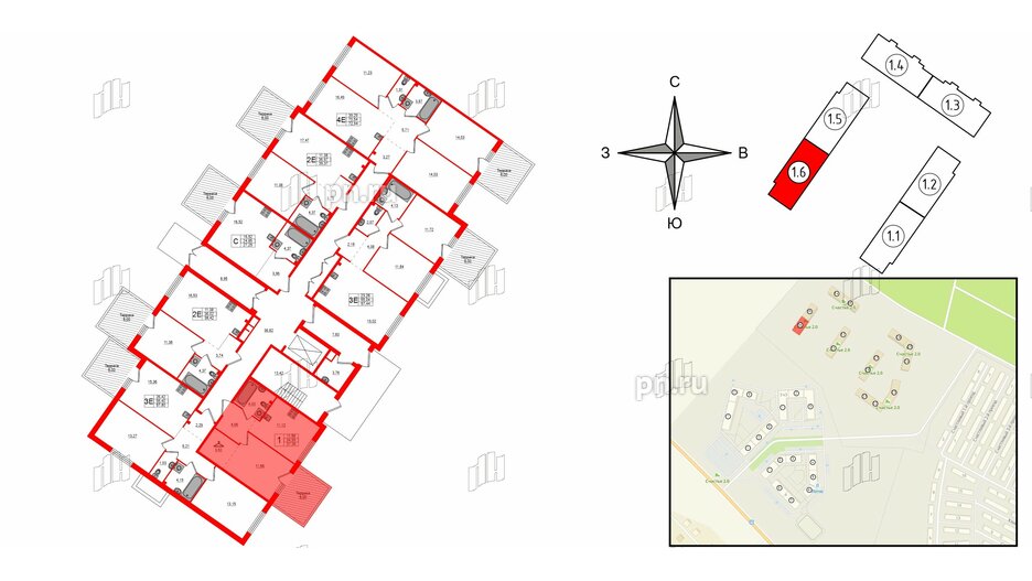 Квартира в ЖК Счастье 2.0, 1 комнатная, 37.39 м², 1 этаж