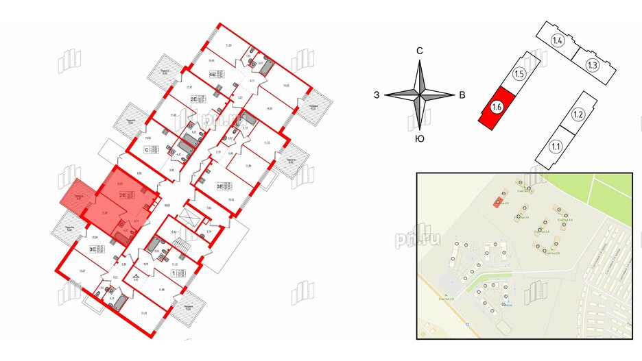 Квартира в ЖК Счастье 2.0, 1 комнатная, 38.41 м², 1 этаж