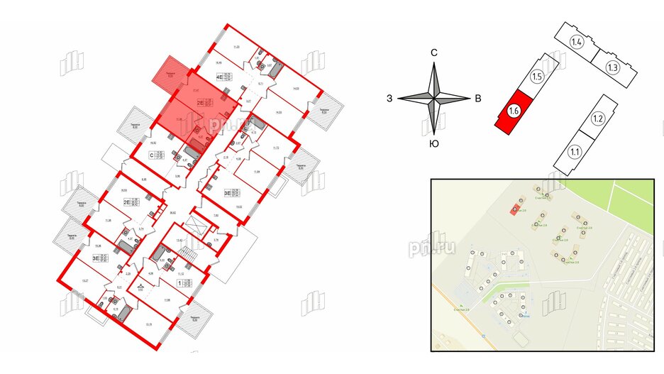 Квартира в ЖК Счастье 2.0, 1 комнатная, 39.37 м², 1 этаж