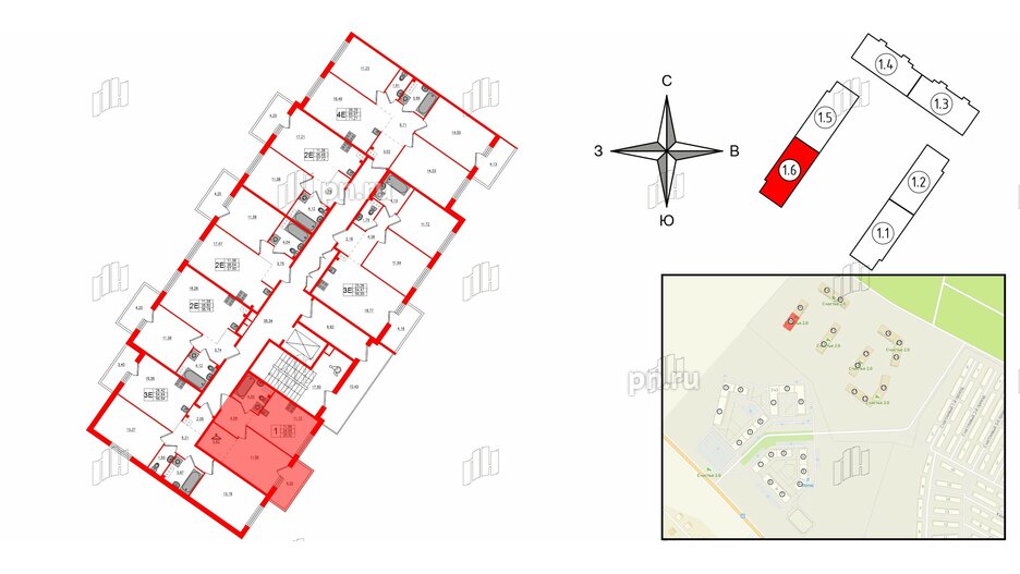 Квартира в ЖК Счастье 2.0, 1 комнатная, 35.85 м², 2 этаж