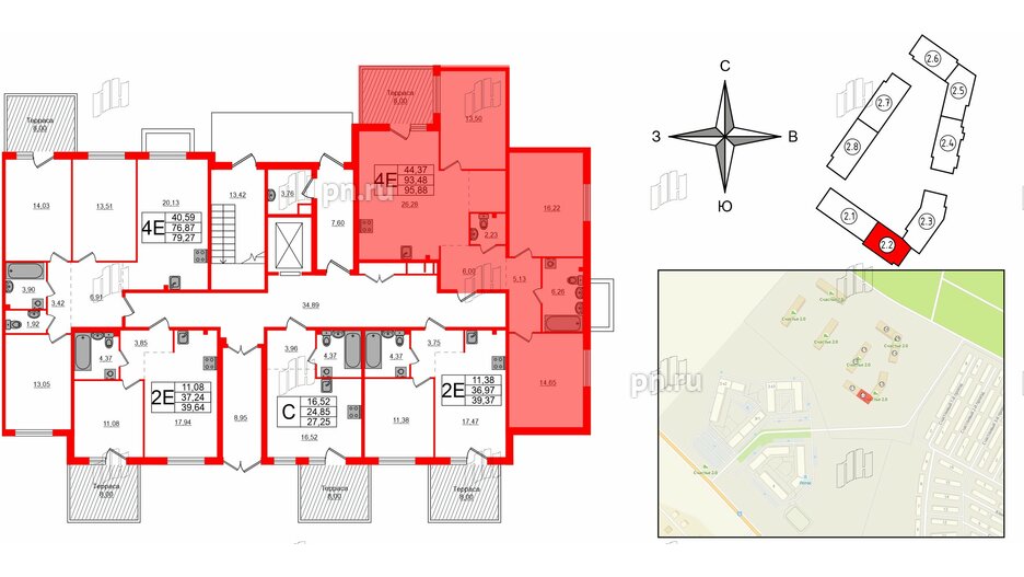 Квартира в ЖК Счастье 2.0, 3 комнатная, 95.88 м², 1 этаж