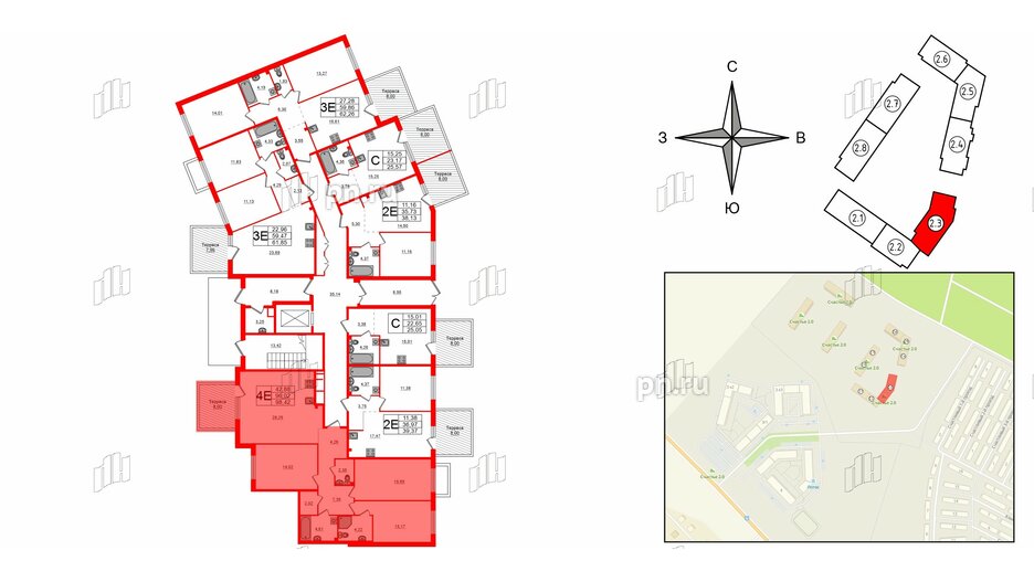 Квартира в ЖК Счастье 2.0, 3 комнатная, 98.42 м², 1 этаж