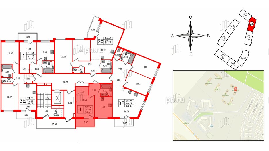 Квартира в ЖК Счастье 2.0, 1 комнатная, 36.5 м², 4 этаж