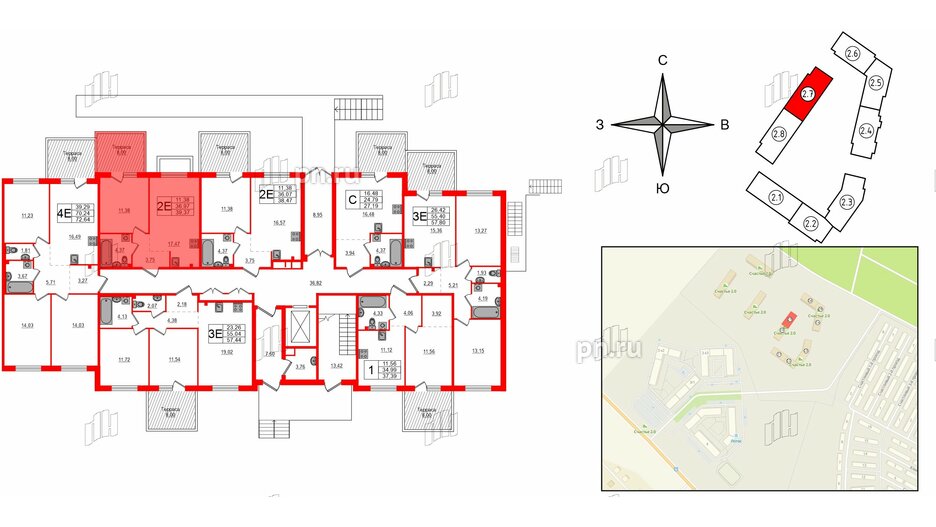 Квартира в ЖК Счастье 2.0, 1 комнатная, 39.37 м², 1 этаж