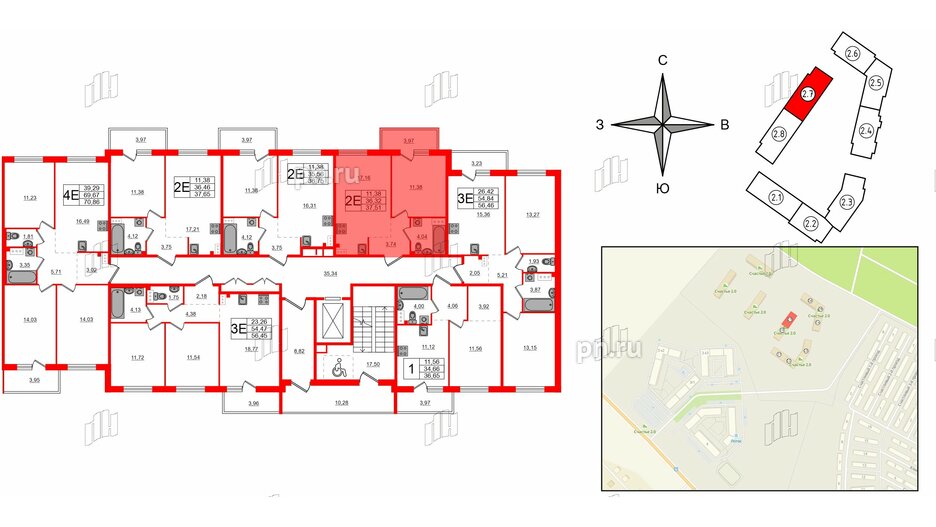 Квартира в ЖК Счастье 2.0, 1 комнатная, 37.51 м², 4 этаж