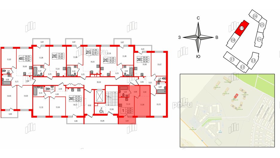 Квартира в ЖК Счастье 2.0, 1 комнатная, 36.65 м², 5 этаж