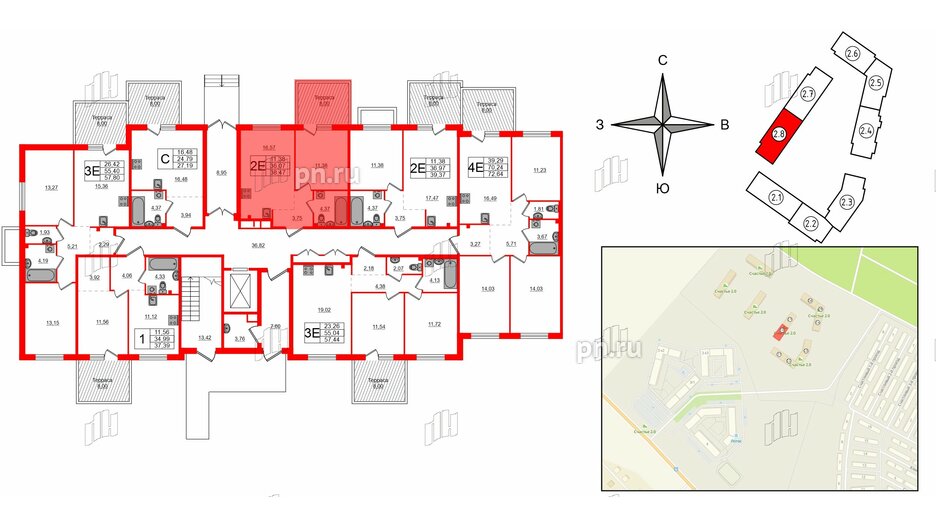 Квартира в ЖК Счастье 2.0, 1 комнатная, 38.47 м², 1 этаж