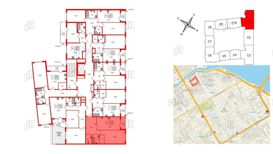 Квартира в ЖК Регенбоген, 1 комнатная, 50.61 м², 2 этаж