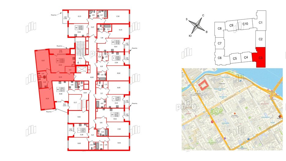 Квартира в ЖК Регенбоген, 2 комнатная, 83.85 м², 3 этаж