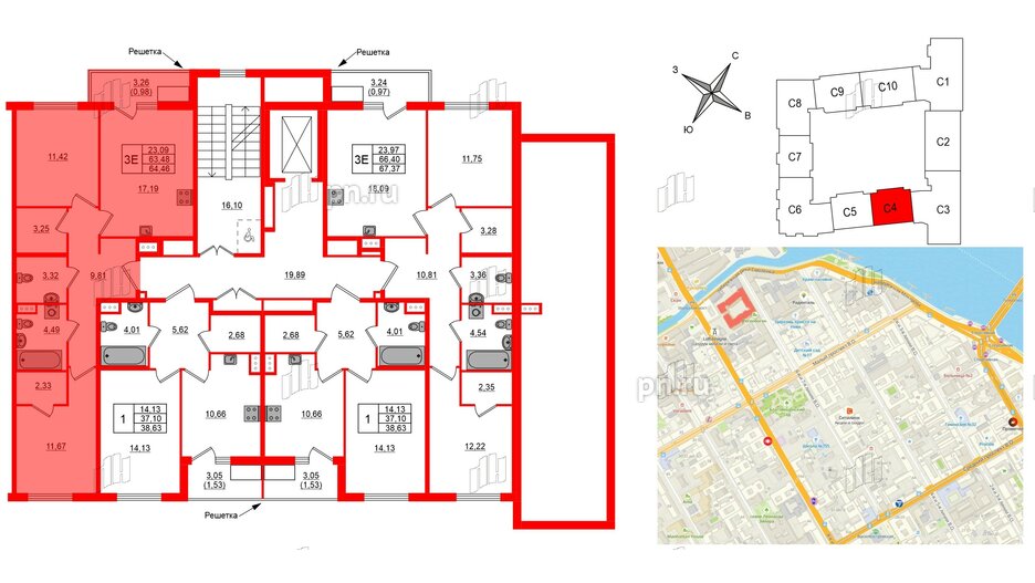 Квартира в ЖК Регенбоген, 2 комнатная, 67.37 м², 6 этаж