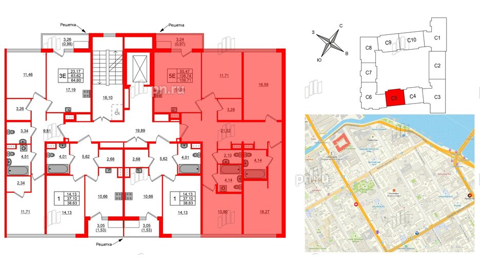 Квартира в ЖК Регенбоген, 4 комнатная, 109.71 м², 8 этаж