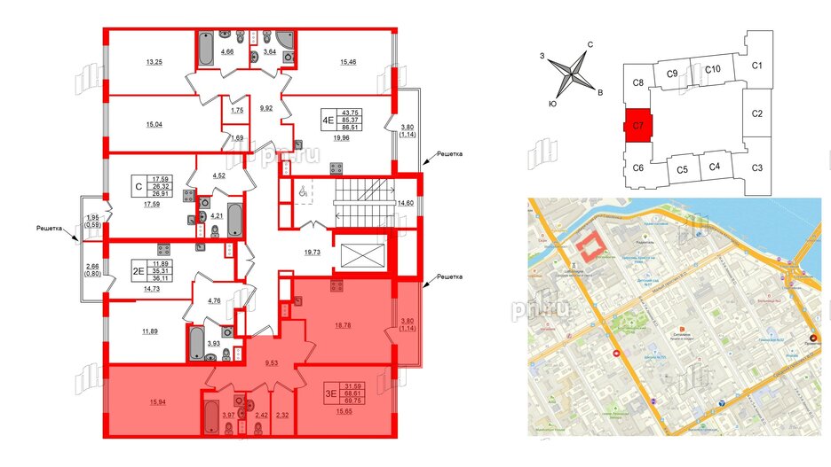 Квартира в ЖК Регенбоген, 3 комнатная, 86.51 м², 4 этаж