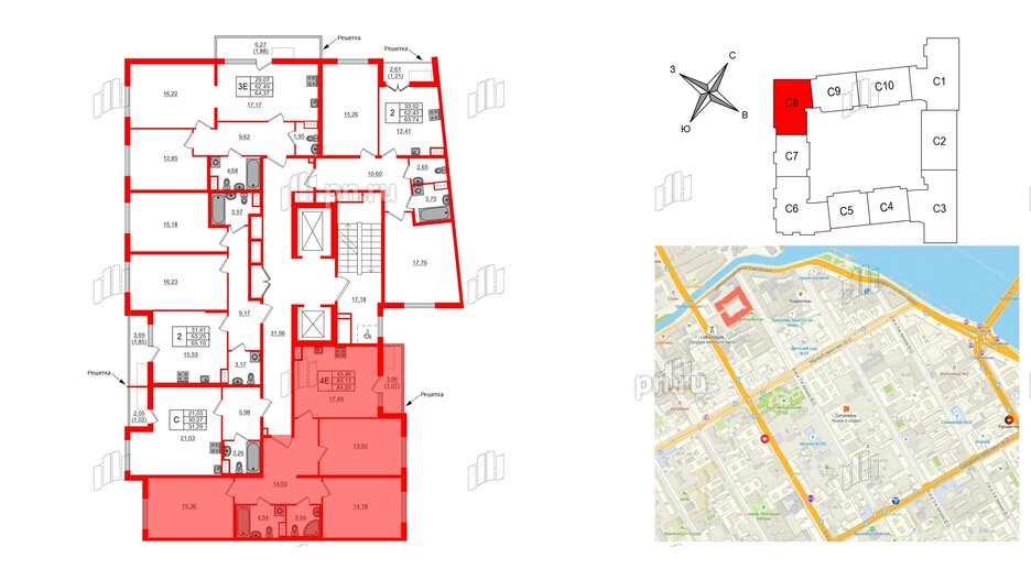 Квартира в ЖК Регенбоген, 2 комнатная, 64.37 м², 6 этаж