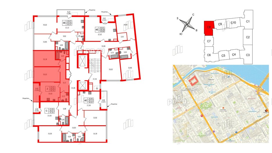 Квартира в ЖК Регенбоген, 3 комнатная, 109.89 м², 8 этаж