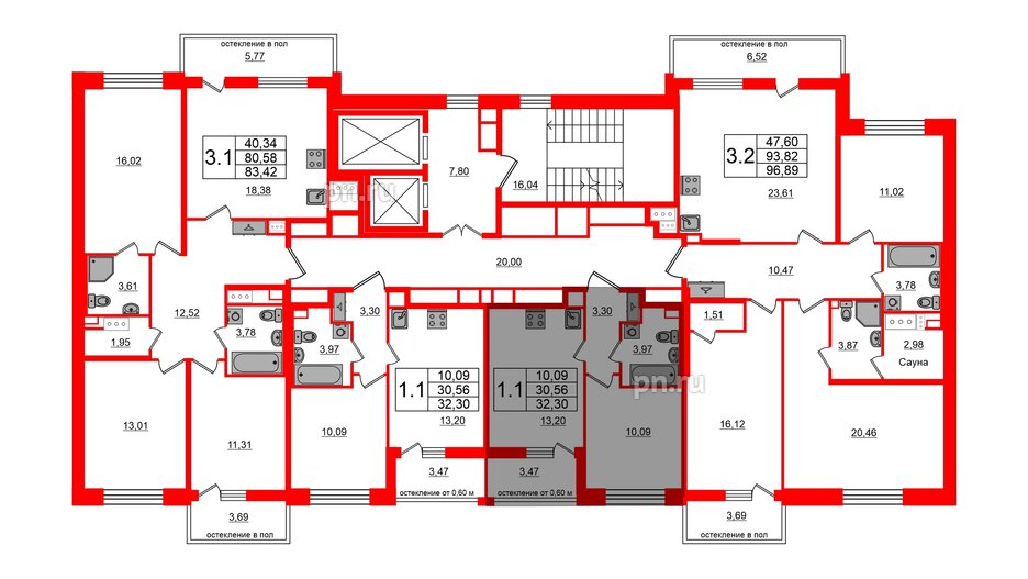 Квартира в ЖК Титул в Московском, 3 комнатная, 93.82 м², 3 этаж