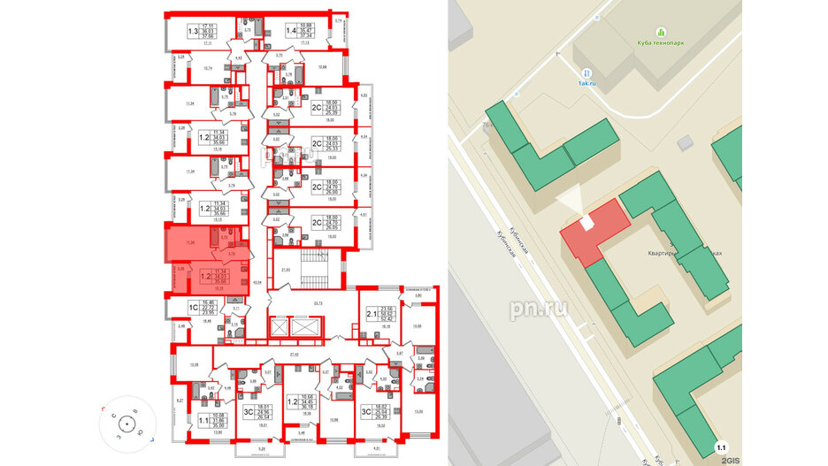 Квартира в ЖК Титул в Московском, 1 комнатная, 34.03 м², 2 этаж