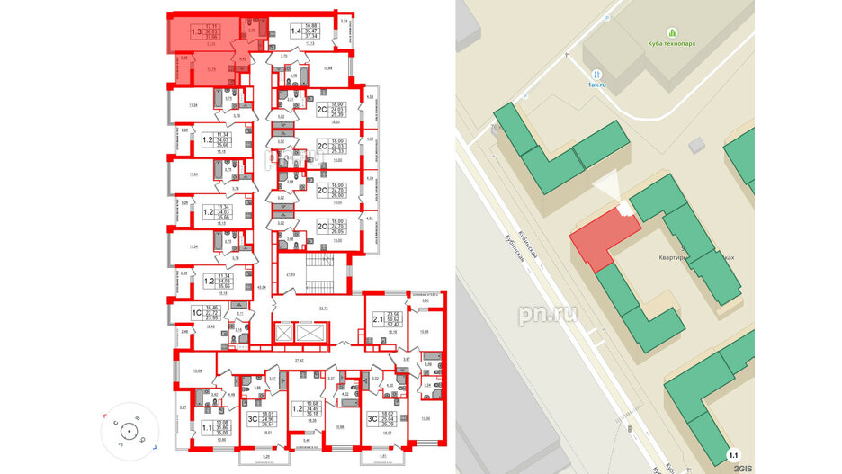 Квартира в ЖК Титул в Московском, 1 комнатная, 36.03 м², 2 этаж