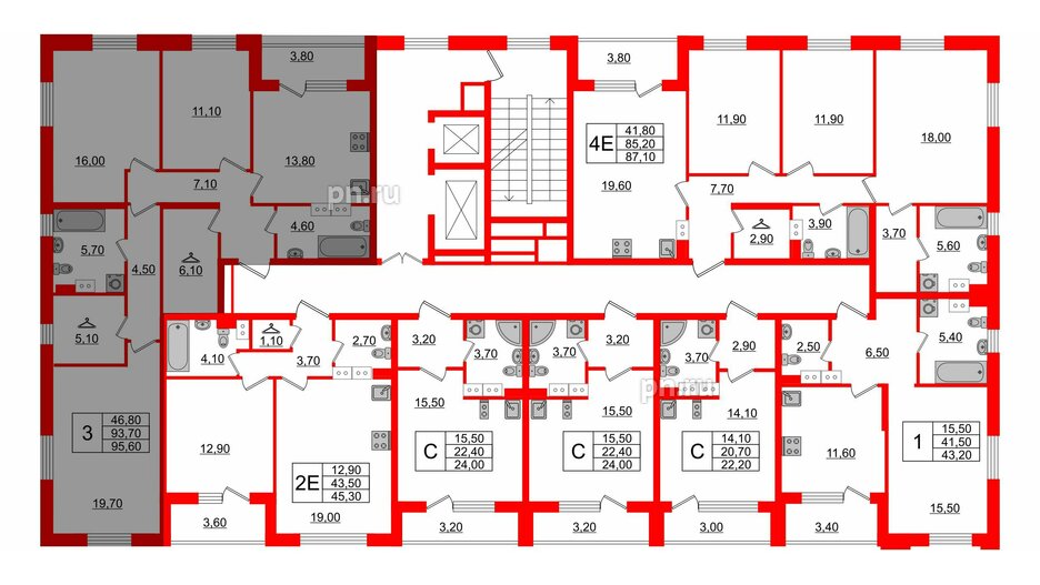 Квартира в ЖК Тайм Сквер, 3 комнатная, 95.6 м², 3 этаж