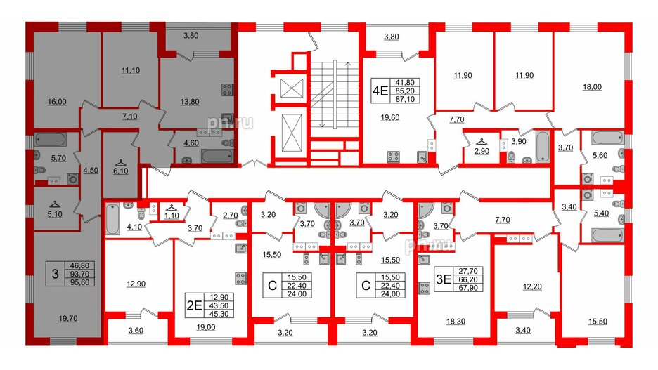 Квартира в ЖК Тайм Сквер, 3 комнатная, 95.6 м², 12 этаж