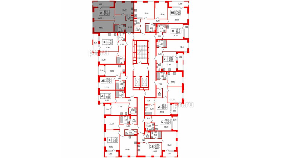 Квартира в ЖК Тайм Сквер, 2 комнатная, 62.3 м², 13 этаж