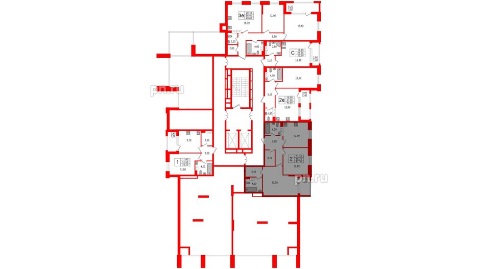 Квартира в ЖК Тайм Сквер, 2 комнатная, 67.3 м², 2 этаж