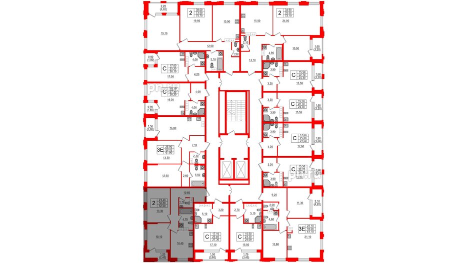 Квартира в ЖК Тайм Сквер, 2 комнатная, 52 м², 12 этаж