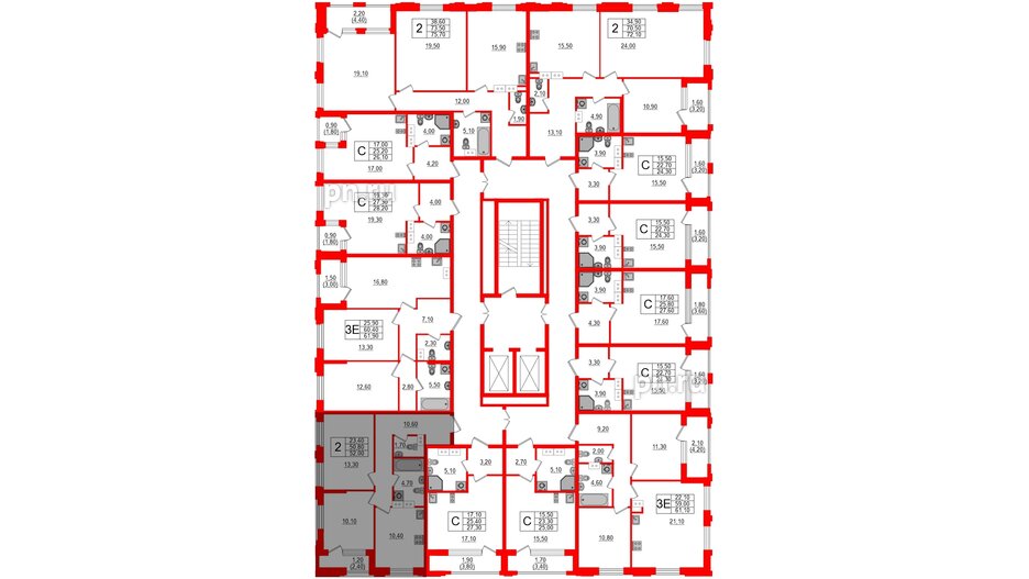 Квартира в ЖК Тайм Сквер, 2 комнатная, 52 м², 10 этаж