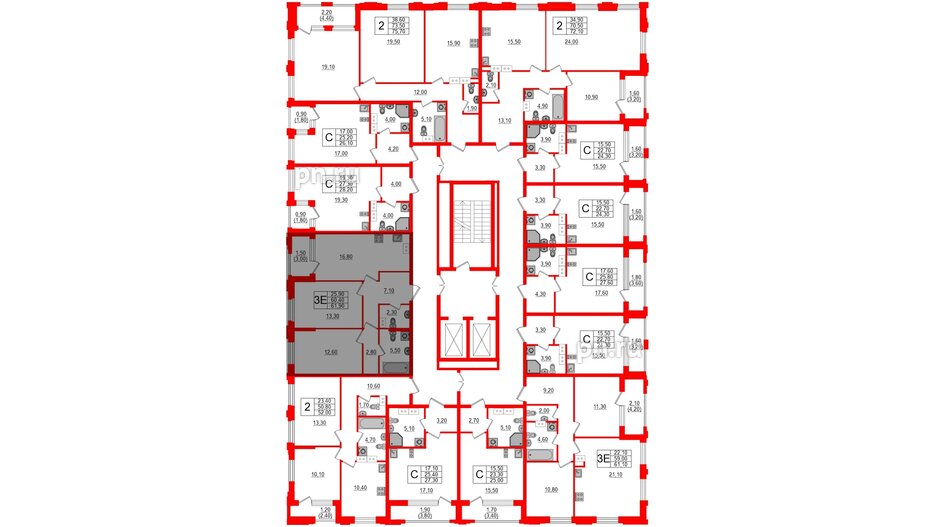 Квартира в ЖК Тайм Сквер, 2 комнатная, 61.9 м², 9 этаж