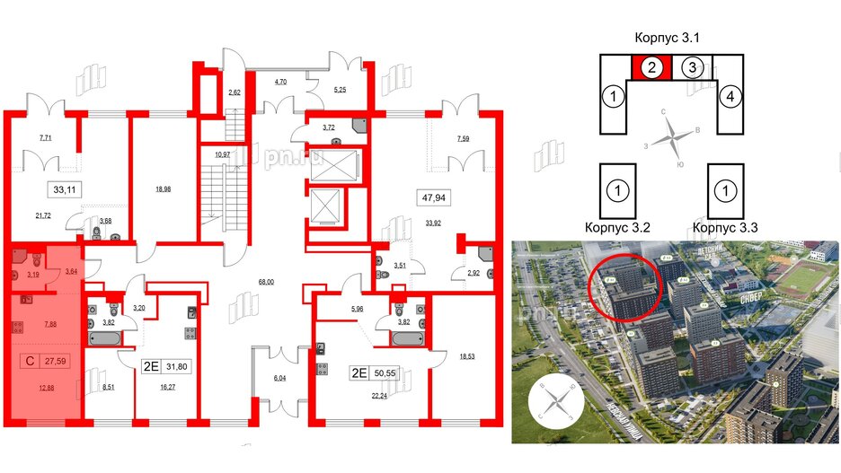 Квартира в ЖК Таллинский парк, студия, 27.59 м², 1 этаж