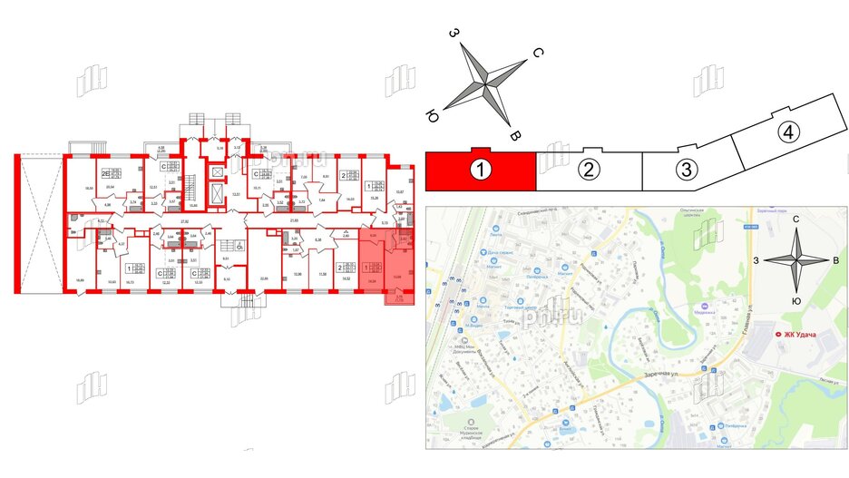 Квартира в ЖК Удача, 1 комнатная, 38.67 м², 1 этаж