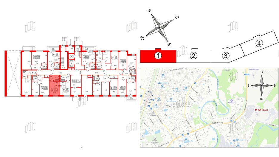 Квартира в ЖК Удача, студия, 21.94 м², 1 этаж