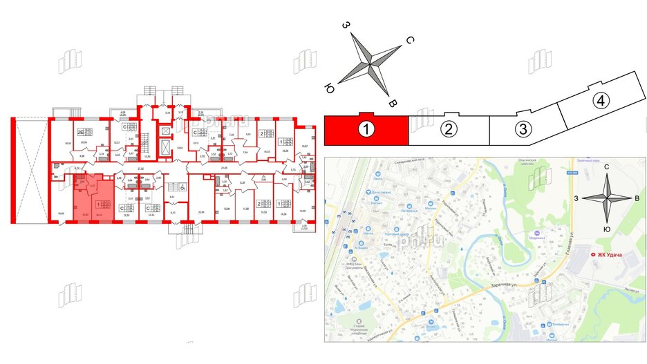 Квартира в ЖК Удача, 1 комнатная, 35.49 м², 1 этаж