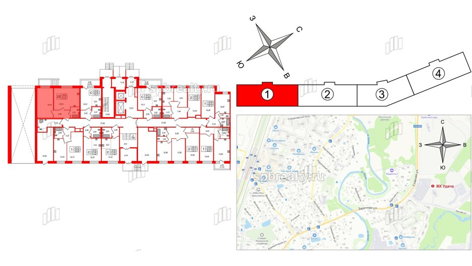 Квартира в ЖК Удача, 1 комнатная, 47.79 м², 1 этаж