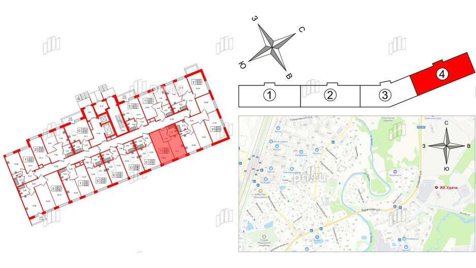 Квартира в ЖК Удача, 1 комнатная, 35.63 м², 1 этаж