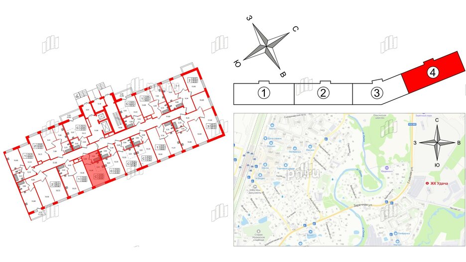 Квартира в ЖК Удача, студия, 23.1 м², 1 этаж