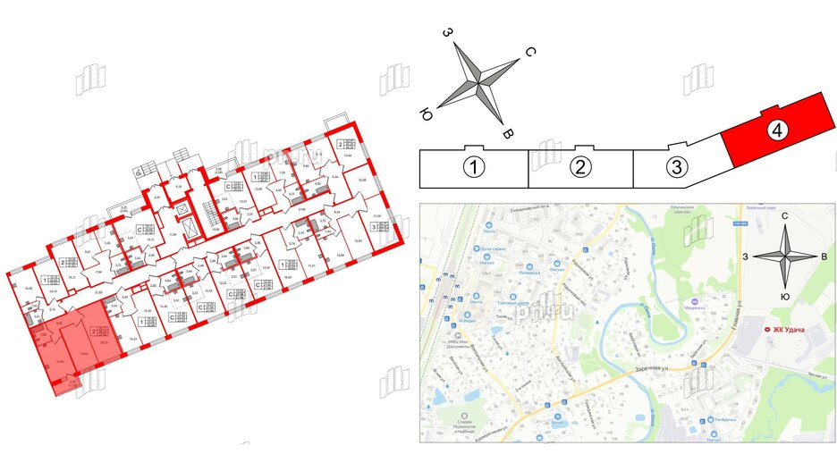 Квартира в ЖК Удача, 2 комнатная, 57.4 м², 1 этаж