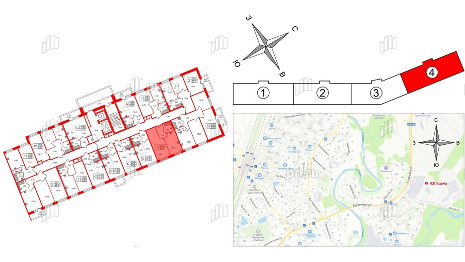 Квартира в ЖК Удача, 1 комнатная, 35.3 м², 2 этаж