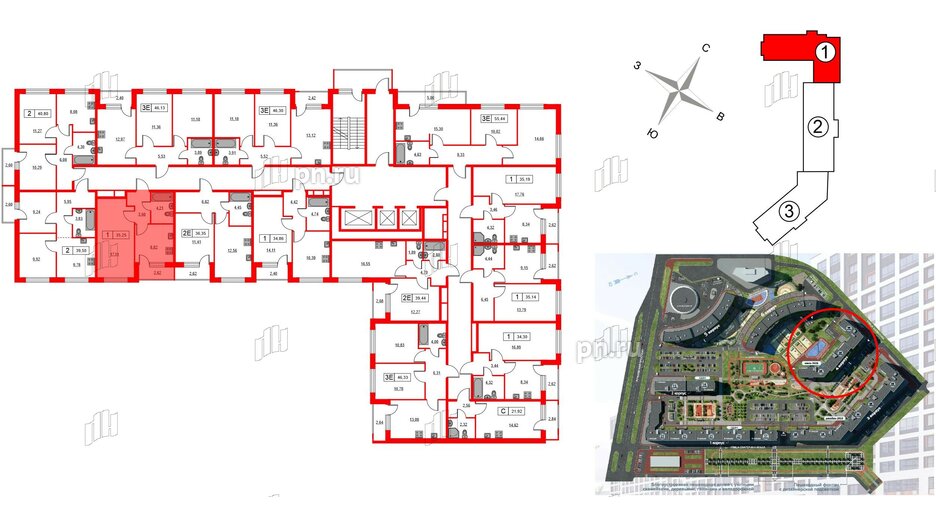 Квартира в ЖК Урбанист, 1 комнатная, 35.25 м², 2 этаж