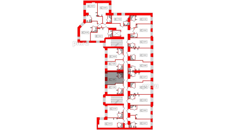 Апартаменты в ЖК Furman 1845, студия, 19.87 м², 5 этаж