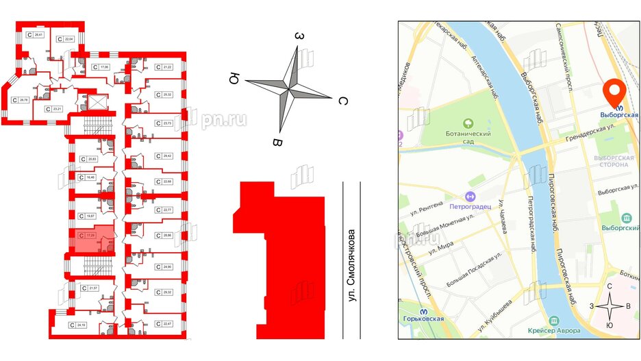 Апартаменты в ЖК Furman 1845, 1 комнатные, 17.29 м², 5 этаж